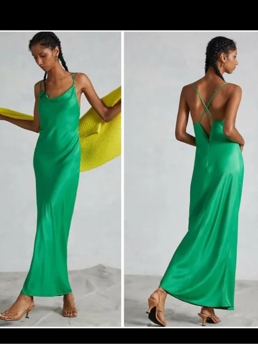 Anthropologie Kelly Green Satin Slip Maxi Dress